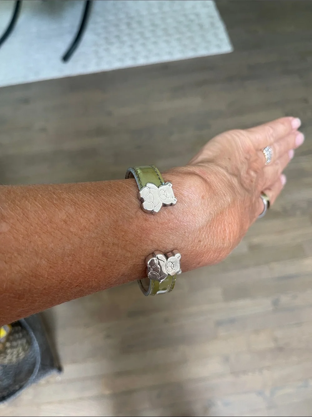 TOUS Sterling Silver Bear Patent Leather Cuff Bracelet